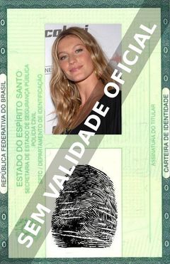 Imagem hipotética representando a carteira de identidade de Gisele Bündchen