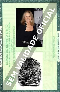 Imagem hipotética representando a carteira de identidade de Gloria Steinem