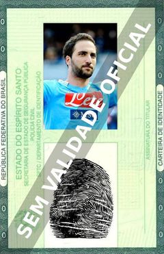 Imagem hipotética representando a carteira de identidade de Gonzalo Higuaín