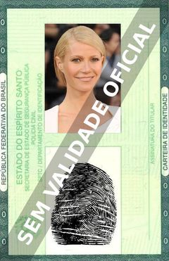 Imagem hipotética representando a carteira de identidade de Gwyneth Paltrow