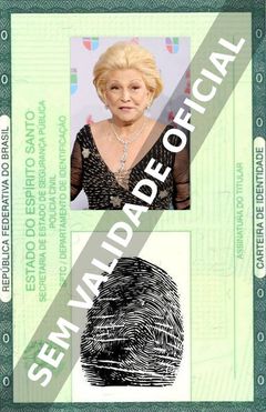 Imagem hipotética representando a carteira de identidade de Hebe Camargo