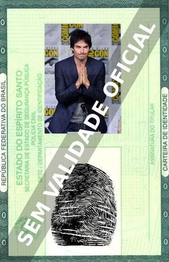 Imagem hipotética representando a carteira de identidade de Ian Somerhalder