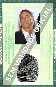 Imagem hipotética representando a carteira de identidade de Iggy Pop