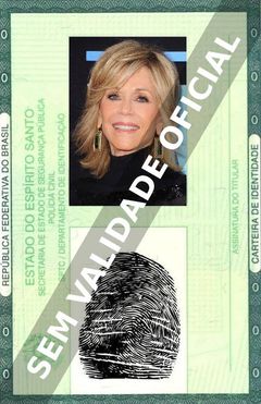 Imagem hipotética representando a carteira de identidade de Jane Fonda