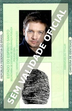 Imagem hipotética representando a carteira de identidade de Jeremy Renner