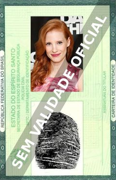 Imagem hipotética representando a carteira de identidade de Jessica Chastain