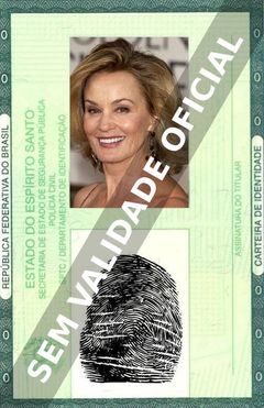 Imagem hipotética representando a carteira de identidade de Jessica Lange