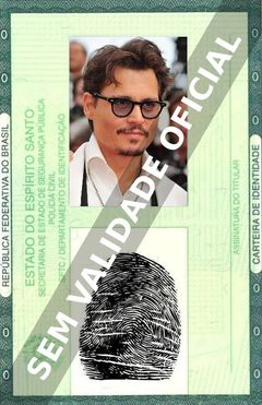 Imagem hipotética representando a carteira de identidade de Johnny Depp