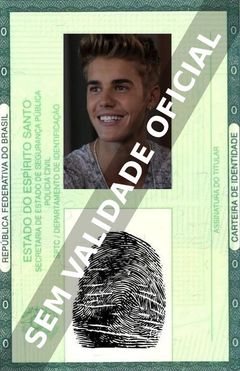 Imagem hipotética representando a carteira de identidade de Justin Bieber