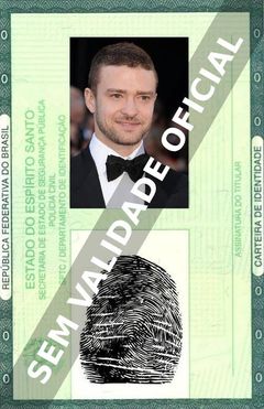 Imagem hipotética representando a carteira de identidade de Justin Timberlake