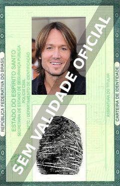 Imagem hipotética representando a carteira de identidade de Keith Urban