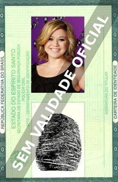 Imagem hipotética representando a carteira de identidade de Kelly Clarkson