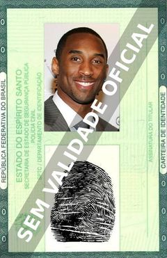 Imagem hipotética representando a carteira de identidade de Kobe Bryant