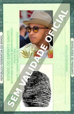 Imagem hipotética representando a carteira de identidade de Lewis Hamilton
