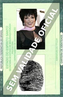 Imagem hipotética representando a carteira de identidade de Liza Minnelli