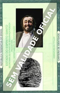 Imagem hipotética representando a carteira de identidade de Luciano Pavarotti