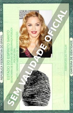 Imagem hipotética representando a carteira de identidade de Madonna