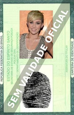 Imagem hipotética representando a carteira de identidade de Miley Cyrus