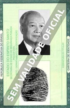 Imagem hipotética representando a carteira de identidade de Norodom Sihanouk