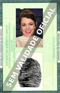 Imagem hipotética representando a carteira de identidade de Olivia Colman