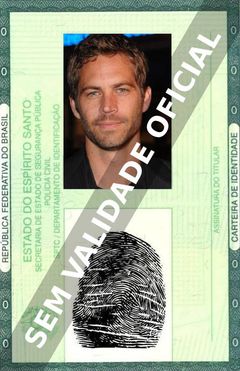 Imagem hipotética representando a carteira de identidade de Paul Walker