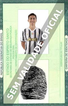 Imagem hipotética representando a carteira de identidade de Paulo Dybala