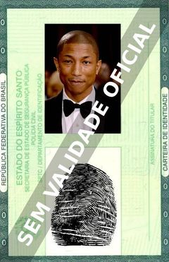 Imagem hipotética representando a carteira de identidade de Pharrell Williams