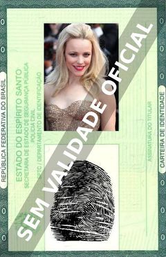Imagem hipotética representando a carteira de identidade de Rachel McAdams