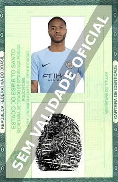 Imagem hipotética representando a carteira de identidade de Raheem Sterling