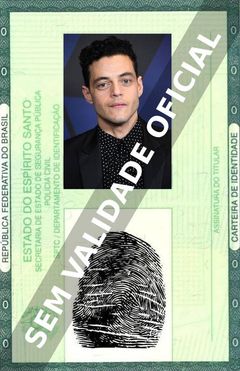 Imagem hipotética representando a carteira de identidade de Rami Malek