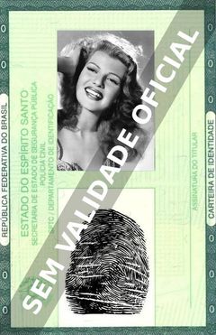 Imagem hipotética representando a carteira de identidade de Rita Hayworth