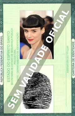 Imagem hipotética representando a carteira de identidade de Rooney Mara