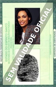 Imagem hipotética representando a carteira de identidade de Rosario Dawson
