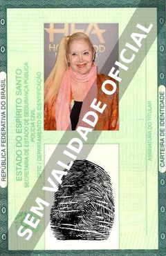 Imagem hipotética representando a carteira de identidade de Sally Kirkland