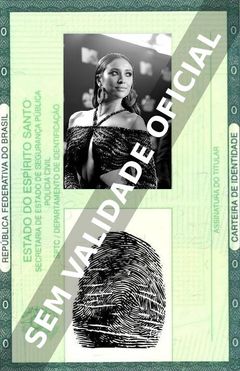Imagem hipotética representando a carteira de identidade de Shay Mitchell