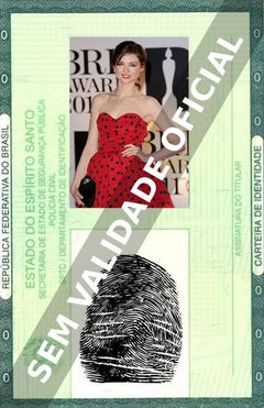 Imagem hipotética representando a carteira de identidade de Sophie Ellis-Bextor