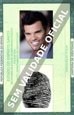 Imagem hipotética representando a carteira de identidade de Taylor Lautner