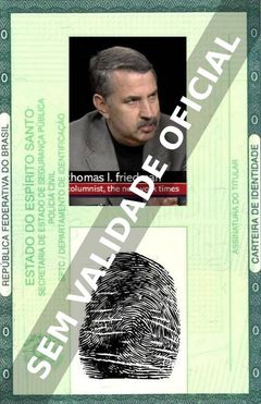Imagem hipotética representando a carteira de identidade de Thomas Friedman