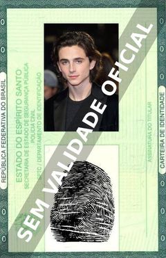 Imagem hipotética representando a carteira de identidade de Timothée Chalamet