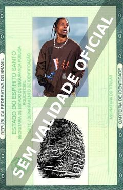 Imagem hipotética representando a carteira de identidade de Travis Scott