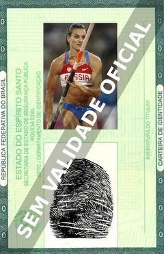 Imagem hipotética representando a carteira de identidade de Yelena Isinbayeva